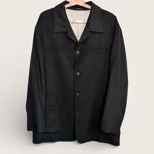 Ralph Lauren Car Coat Mens 46R Black Wool Silk Cashmere Lined Button Front READ